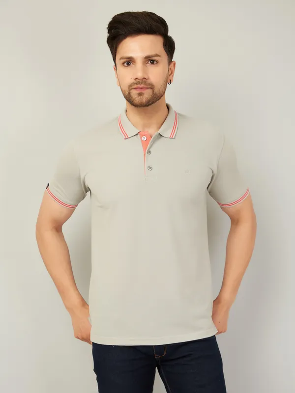 We_Perfect_Solid_Men_Polo_Neck_Beige_T-Shirt