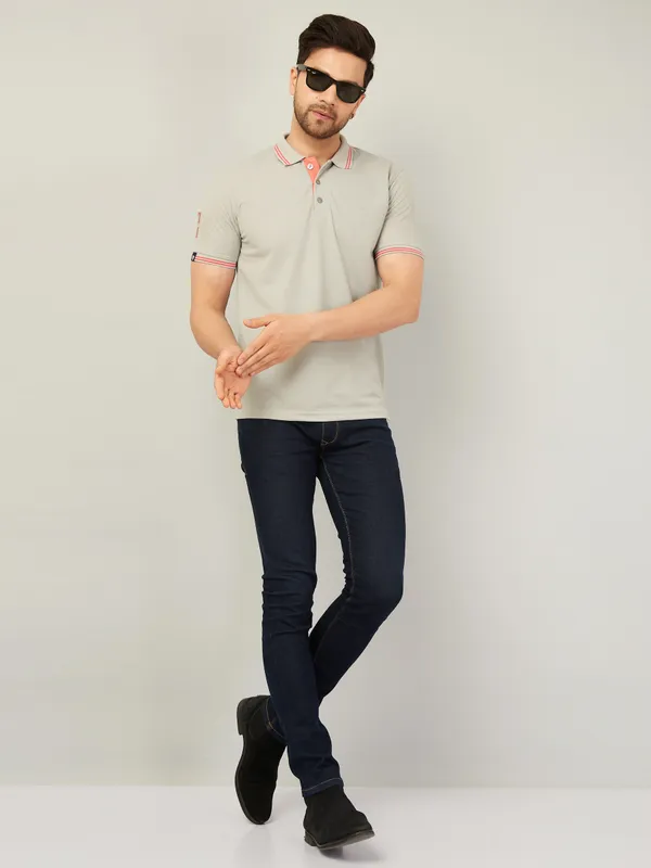 We_Perfect_Solid_Men_Polo_Neck_Beige_T-Shirt