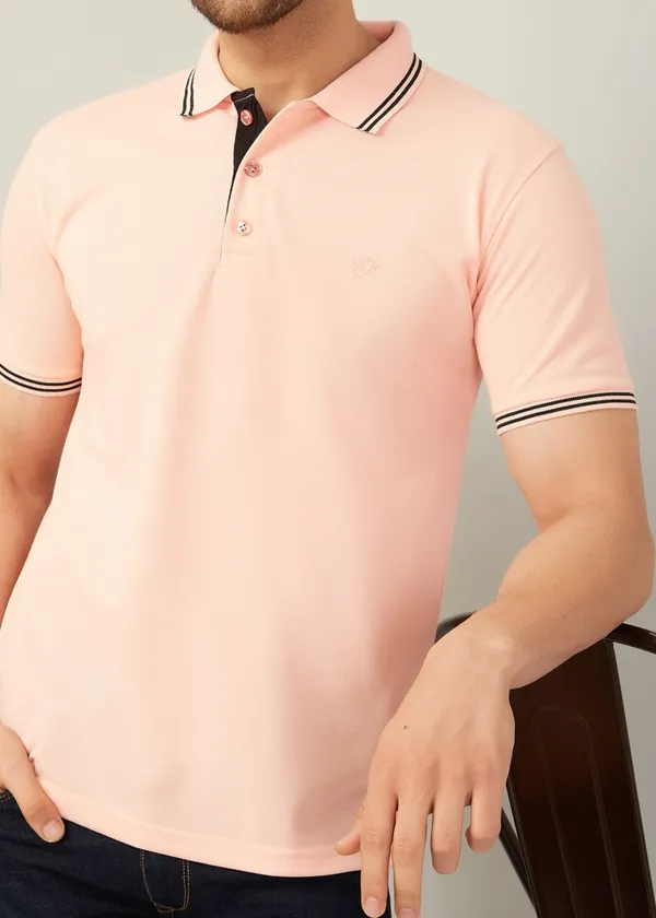 We_Perfect_Solid_Men_Polo_Neck_Pink_T-Shirt