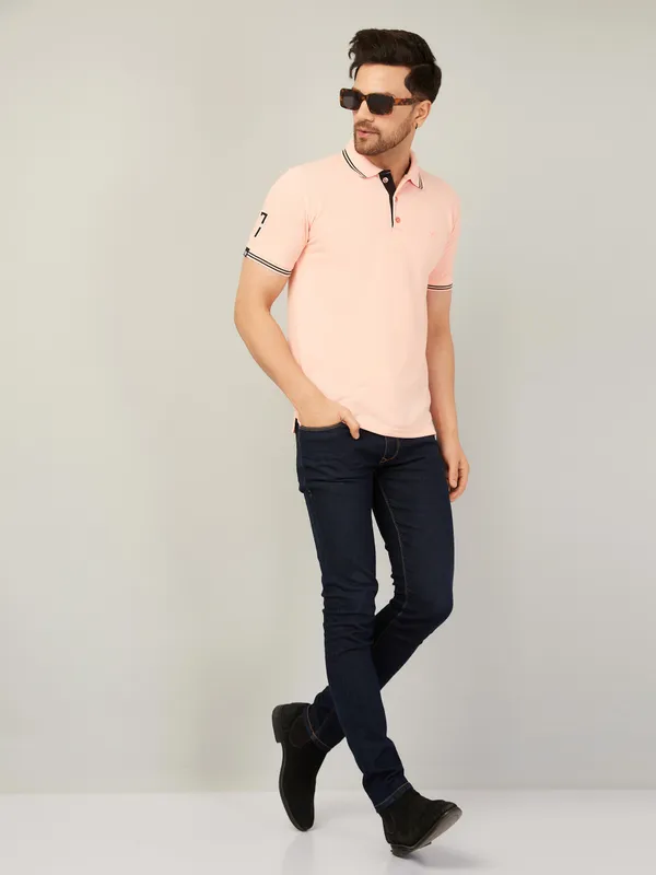 We_Perfect_Solid_Men_Polo_Neck_Pink_T-Shirt