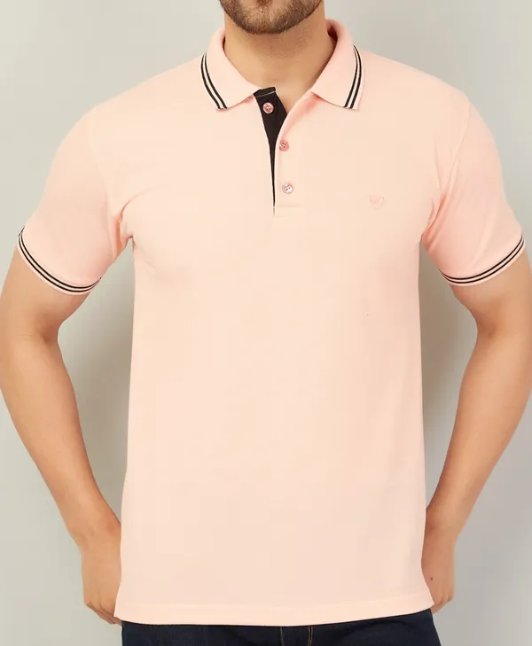 We_Perfect_Solid_Men_Polo_Neck_Pink_T-Shirt