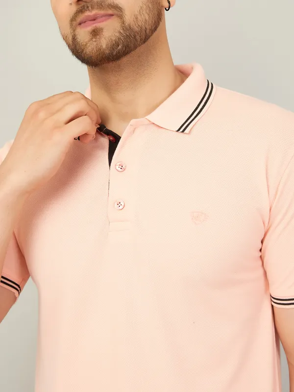 We_Perfect_Solid_Men_Polo_Neck_Pink_T-Shirt