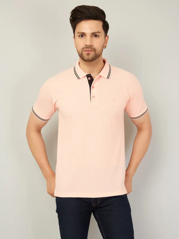 We_Perfect_Solid_Men_Polo_Neck_Pink_T-Shirt