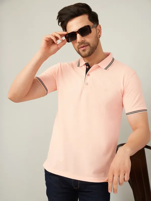 We_Perfect_Solid_Men_Polo_Neck_Pink_T-Shirt