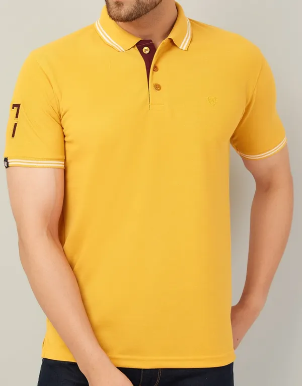 We_Perfect_Solid_Men_Polo_Neck_Yellow_T-Shirt