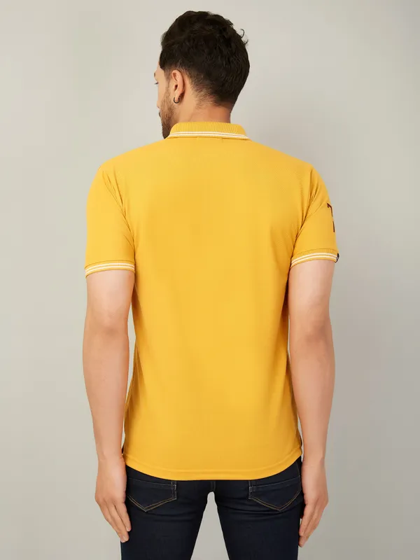 We_Perfect_Solid_Men_Polo_Neck_Yellow_T-Shirt