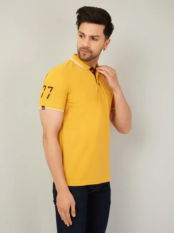 We_Perfect_Solid_Men_Polo_Neck_Yellow_T-Shirt