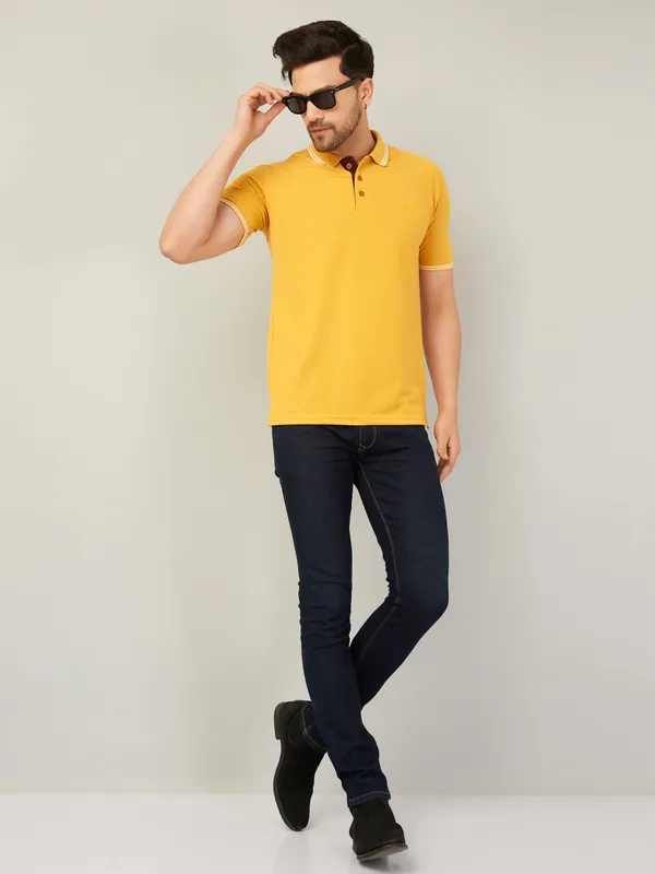 We_Perfect_Solid_Men_Polo_Neck_Yellow_T-Shirt