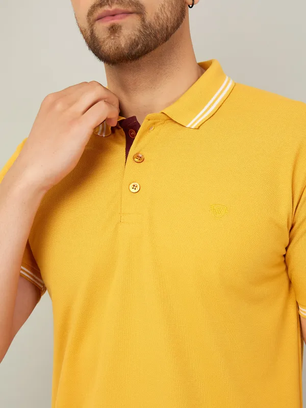 We_Perfect_Solid_Men_Polo_Neck_Yellow_T-Shirt