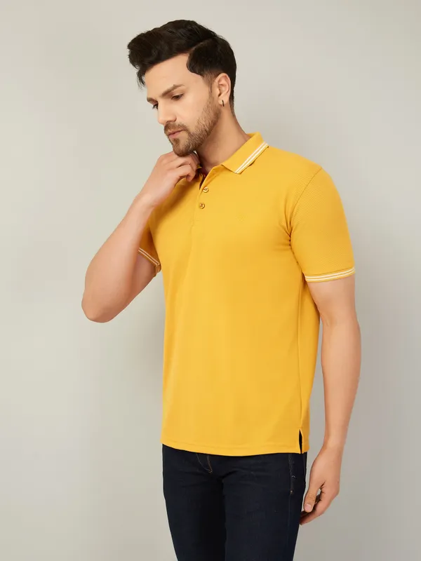 We_Perfect_Solid_Men_Polo_Neck_Yellow_T-Shirt