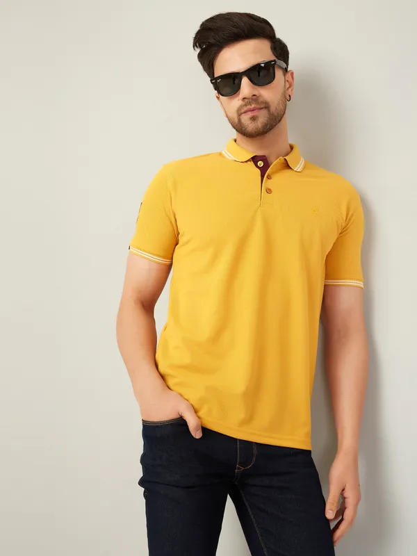 We_Perfect_Solid_Men_Polo_Neck_Yellow_T-Shirt