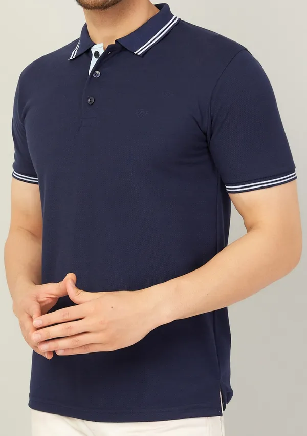 We_Perfect_Solid_Men_Polo_Neck_Blue_T-Shirt