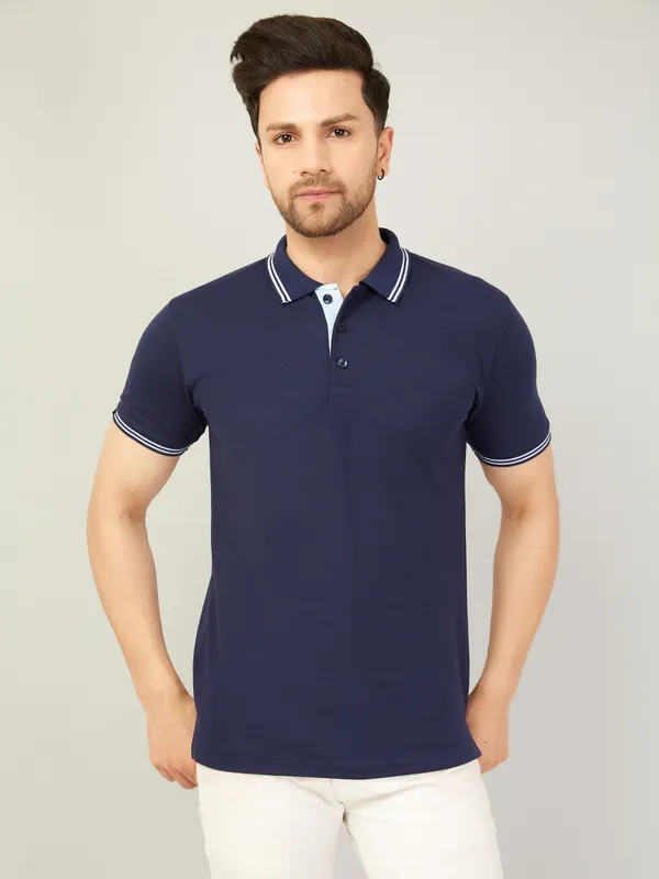 We_Perfect_Solid_Men_Polo_Neck_Blue_T-Shirt
