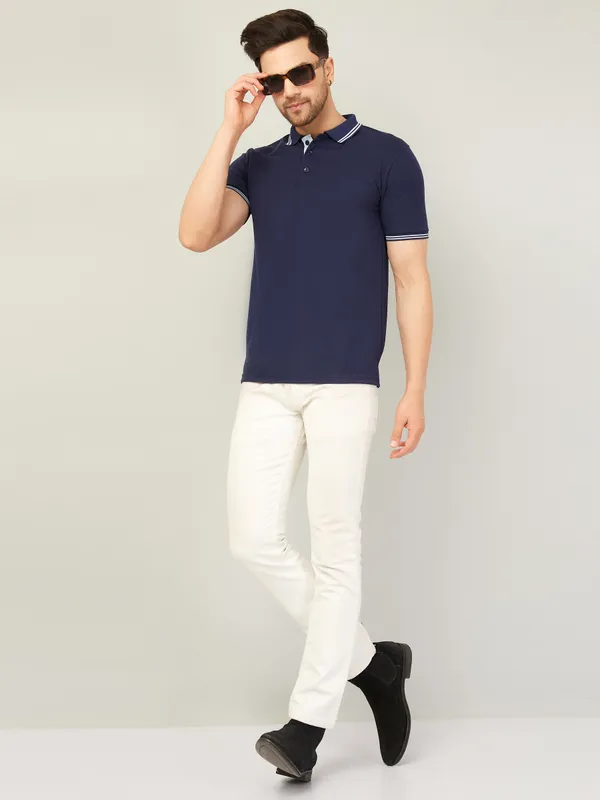 We_Perfect_Solid_Men_Polo_Neck_Blue_T-Shirt