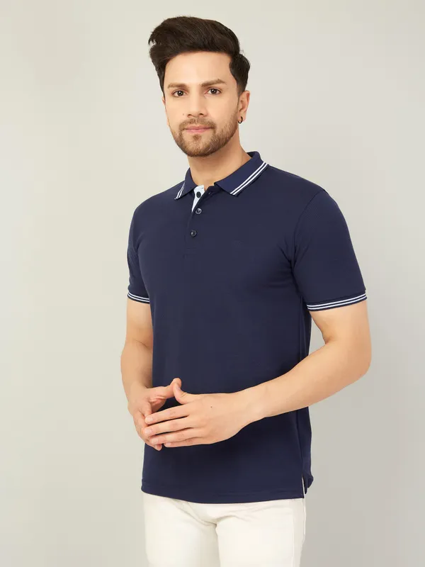 We_Perfect_Solid_Men_Polo_Neck_Blue_T-Shirt
