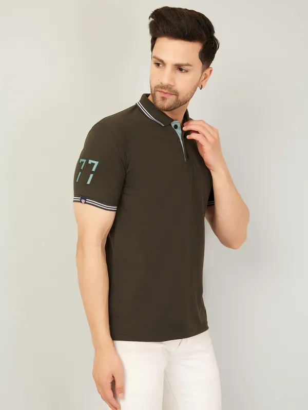 We_Perfect_Solid_Men_Polo_Neck_Green_T-Shirt
