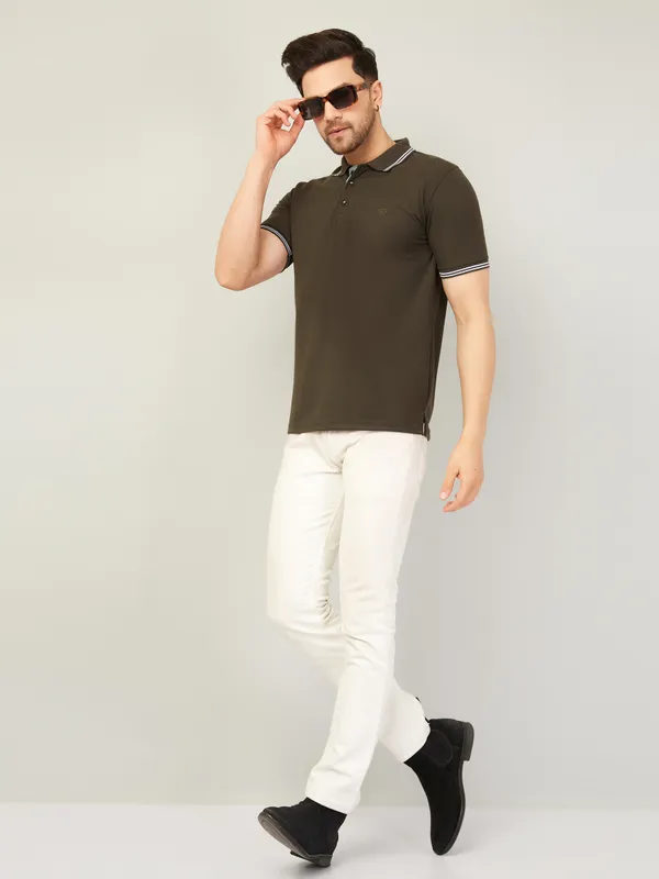 We_Perfect_Solid_Men_Polo_Neck_Green_T-Shirt