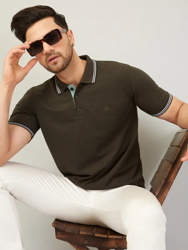 We_Perfect_Solid_Men_Polo_Neck_Green_T-Shirt