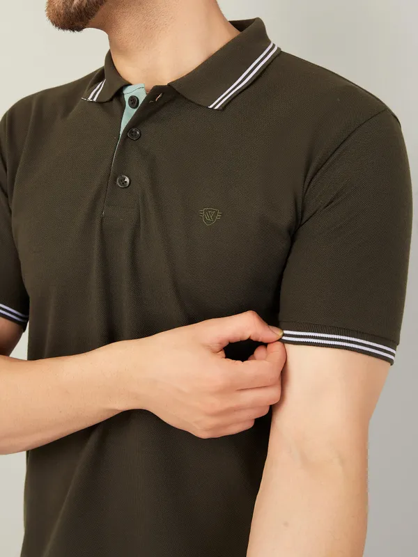 We_Perfect_Solid_Men_Polo_Neck_Green_T-Shirt