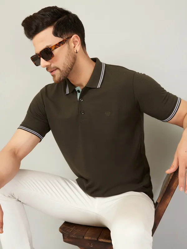 We_Perfect_Solid_Men_Polo_Neck_Green_T-Shirt