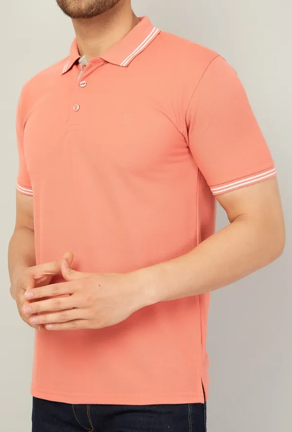We_Perfect_Solid_Men_Polo_Neck_Pink_T-Shirt