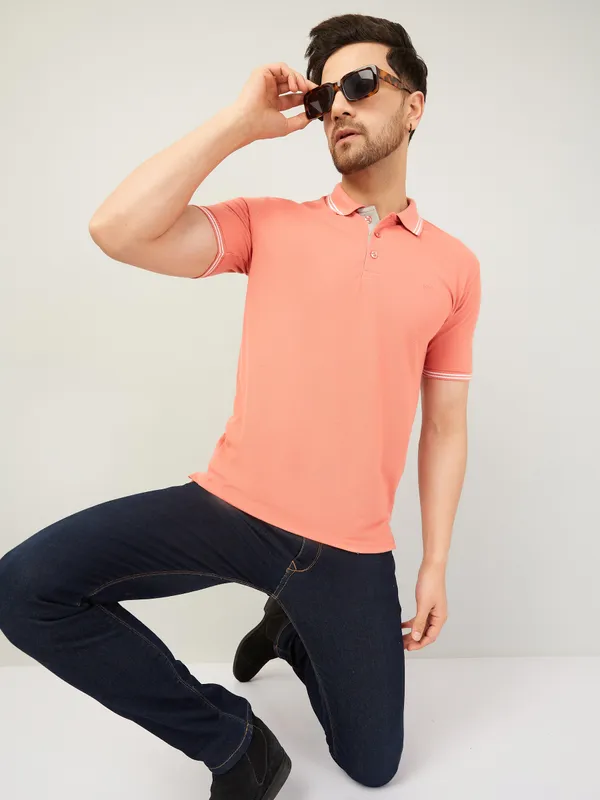 We_Perfect_Solid_Men_Polo_Neck_Pink_T-Shirt