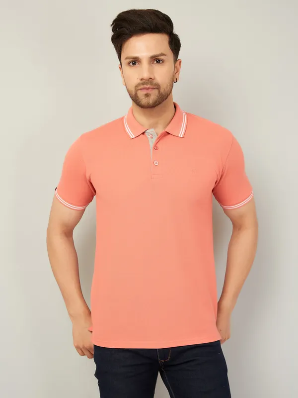 We_Perfect_Solid_Men_Polo_Neck_Pink_T-Shirt