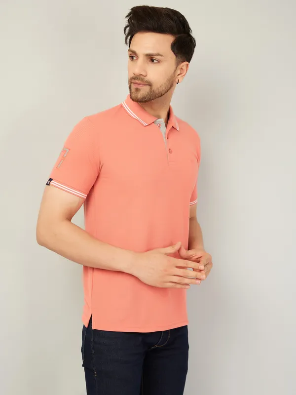 We_Perfect_Solid_Men_Polo_Neck_Pink_T-Shirt
