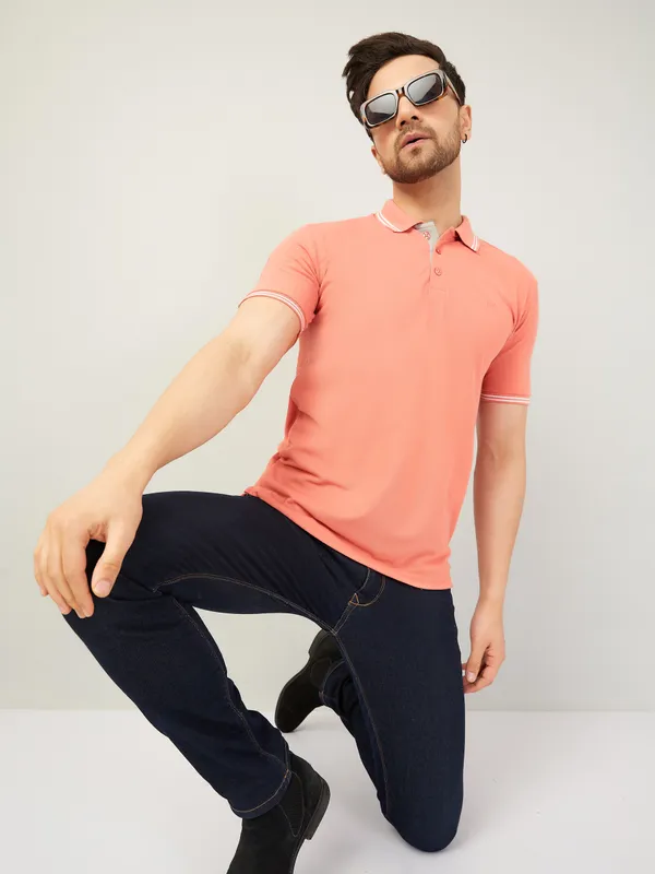 We_Perfect_Solid_Men_Polo_Neck_Pink_T-Shirt