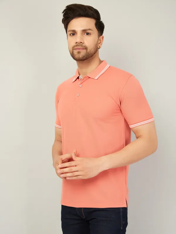We_Perfect_Solid_Men_Polo_Neck_Pink_T-Shirt