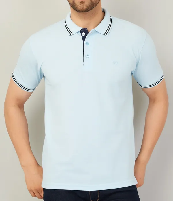We_Perfect_Solid_Men_Polo_Neck_Blue_T-Shirt