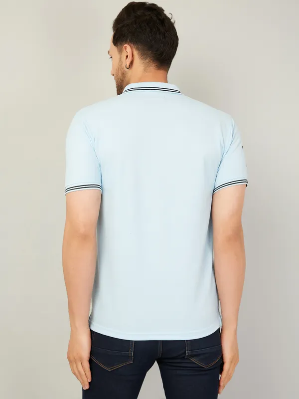 We_Perfect_Solid_Men_Polo_Neck_Blue_T-Shirt