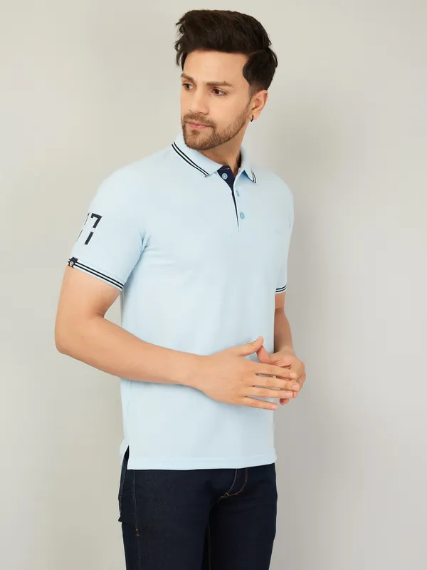 We_Perfect_Solid_Men_Polo_Neck_Blue_T-Shirt