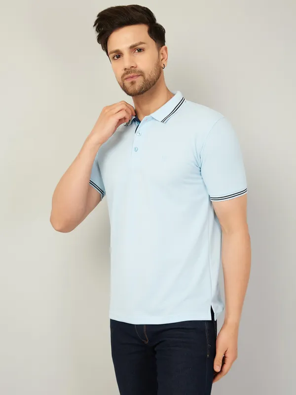 We_Perfect_Solid_Men_Polo_Neck_Blue_T-Shirt