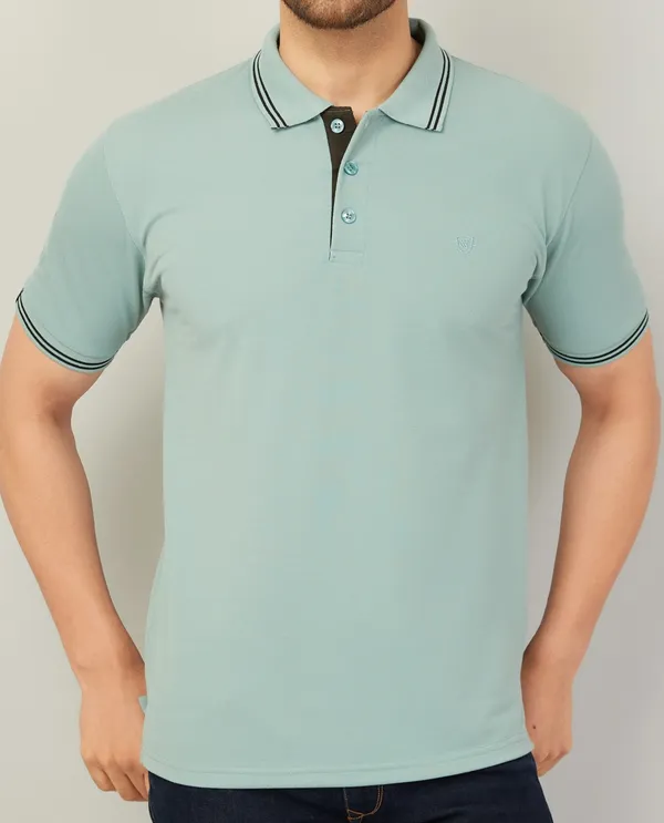 We_Perfect_Solid_Men_Polo_Neck_Green_T-Shirt