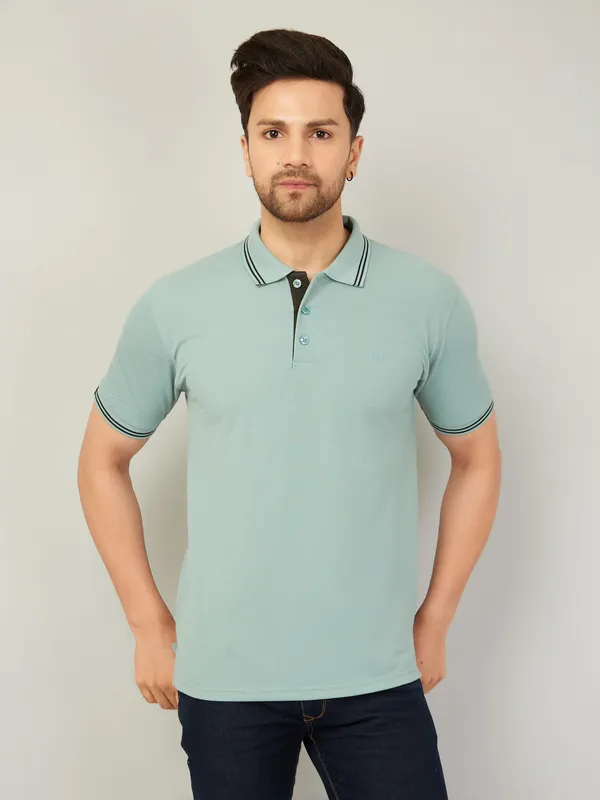 We_Perfect_Solid_Men_Polo_Neck_Green_T-Shirt