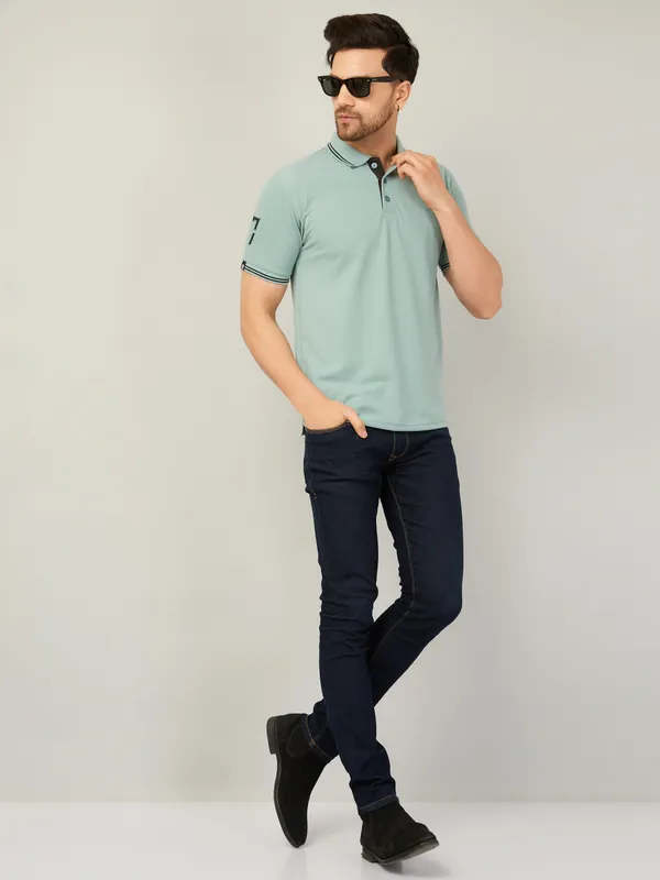 We_Perfect_Solid_Men_Polo_Neck_Green_T-Shirt