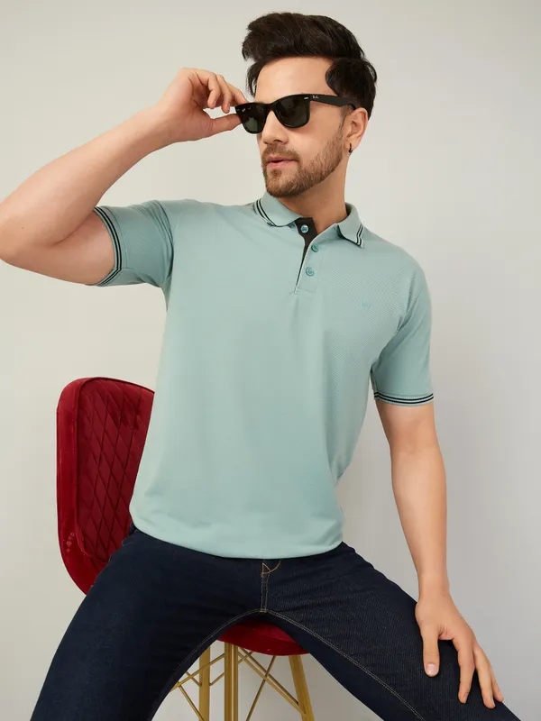 We_Perfect_Solid_Men_Polo_Neck_Green_T-Shirt
