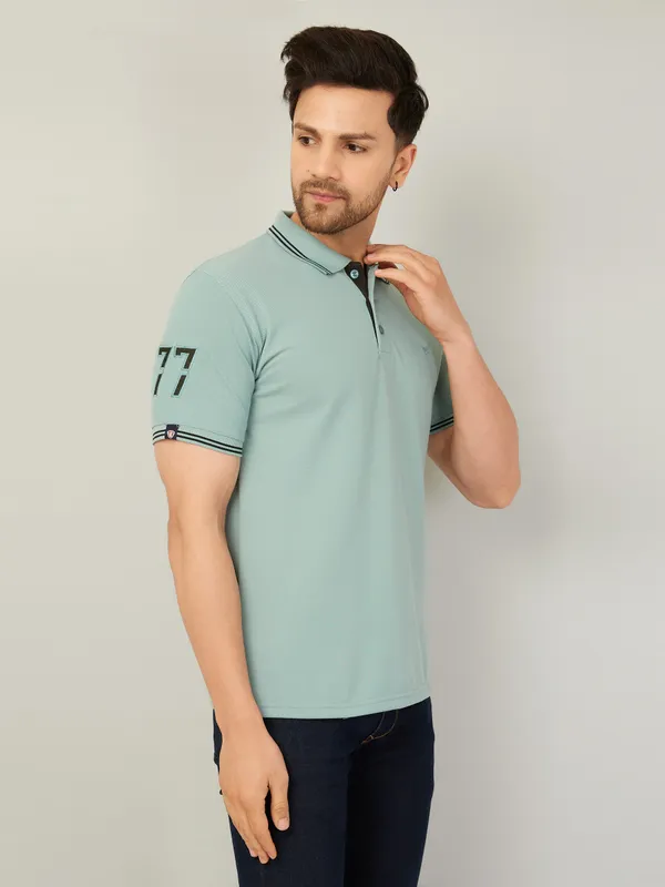 We_Perfect_Solid_Men_Polo_Neck_Green_T-Shirt