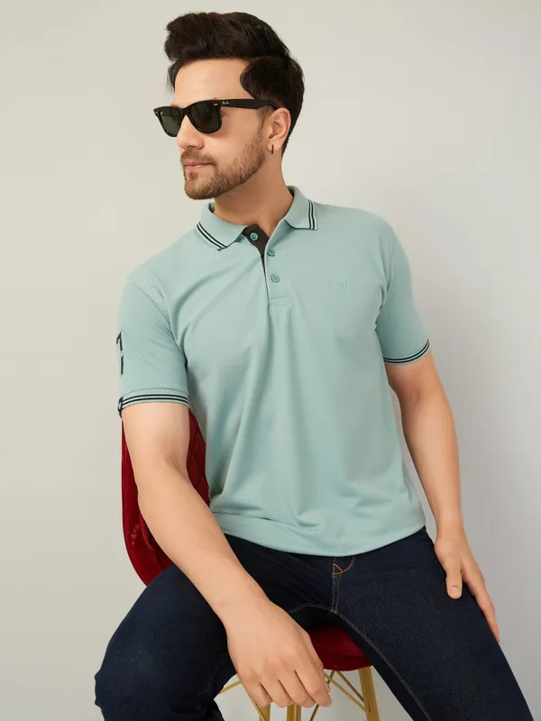 We_Perfect_Solid_Men_Polo_Neck_Green_T-Shirt
