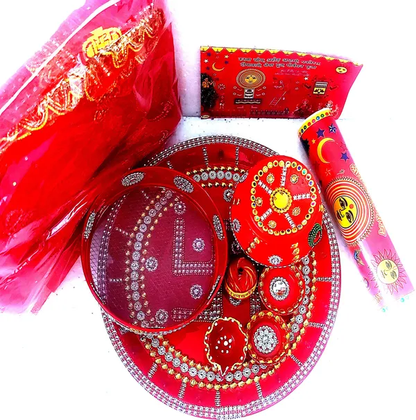Pack_Of_10_Multicolor_Earthenware_Pooja_Thali_Set_|_(30_cm)