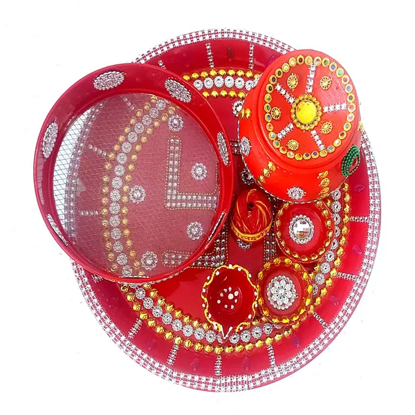 Pack_Of_10_Multicolor_Earthenware_Pooja_Thali_Set_|_(30_cm)
