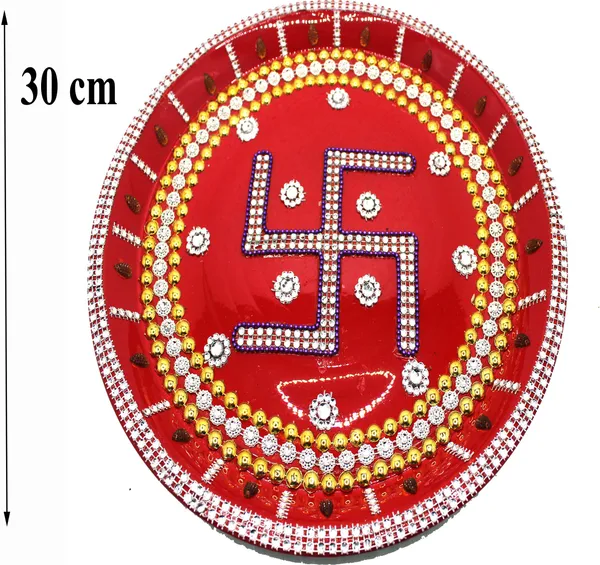 Pack_Of_10_Multicolor_Earthenware_Pooja_Thali_Set_|_(30_cm)