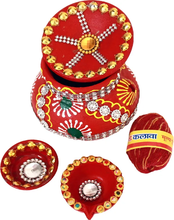 Pack_Of_4_Multicolor_Earthenware_Pooja_Thali_Set