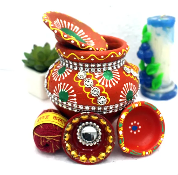 Pack_Of_4_Maroon_Earthenware_Pooja_Thali_Set