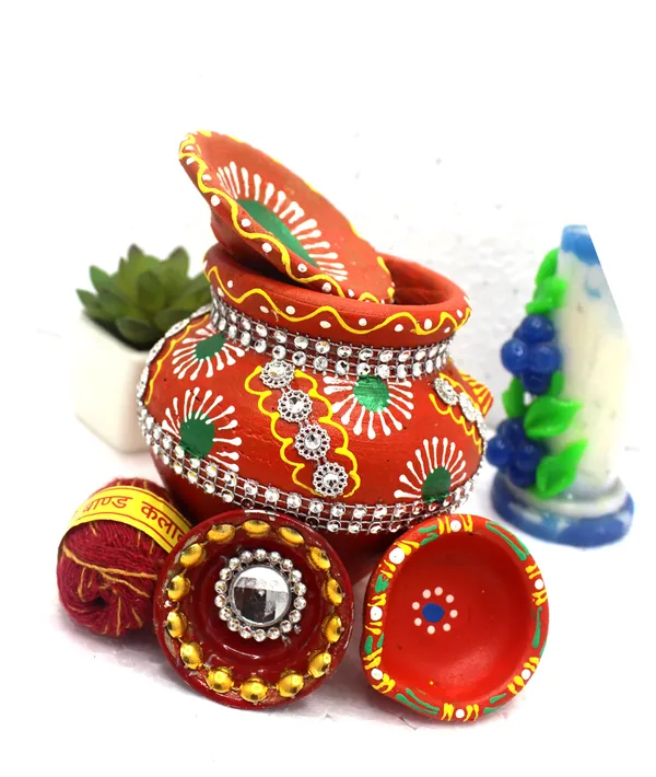 Pack_Of_4_Maroon_Earthenware_Pooja_Thali_Set