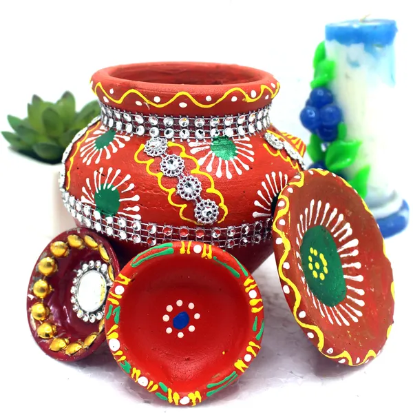 Pack_Of_4_Maroon_Earthenware_Pooja_Thali_Set