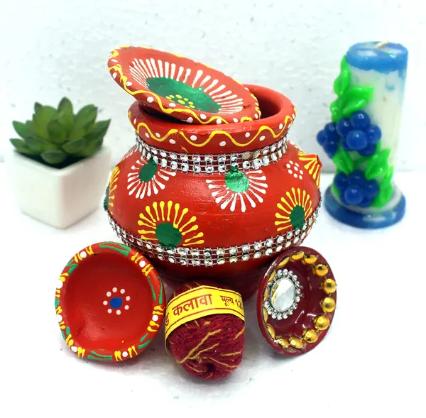 Pack_Of_4_Orange_Earthenware_Pooja_Thali_Set