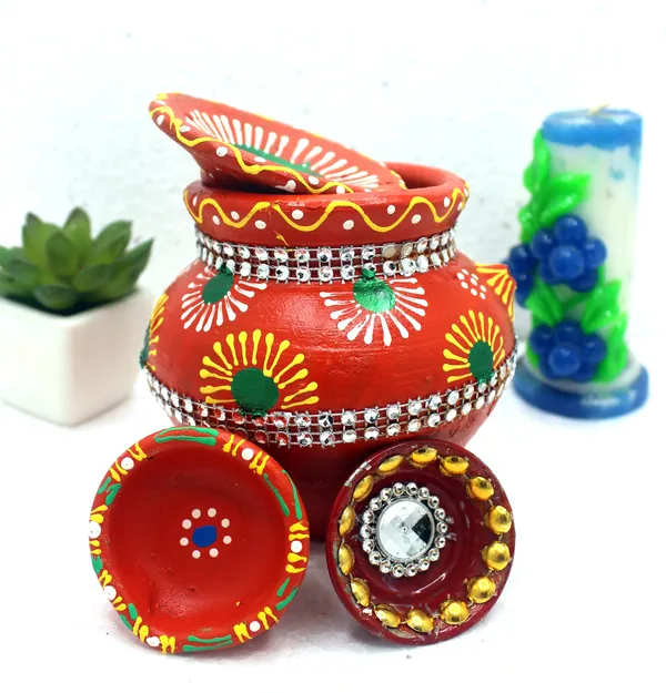 Pack_Of_4_Orange_Earthenware_Pooja_Thali_Set