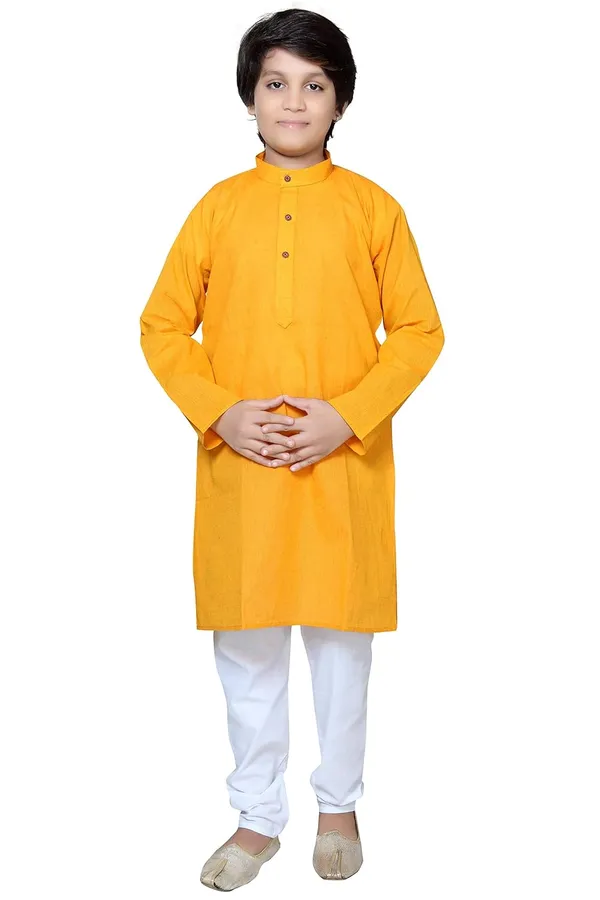 Yellow_Ethnic_Wear_Cotton_Kurta_Pyjama_Set_For_Boys
